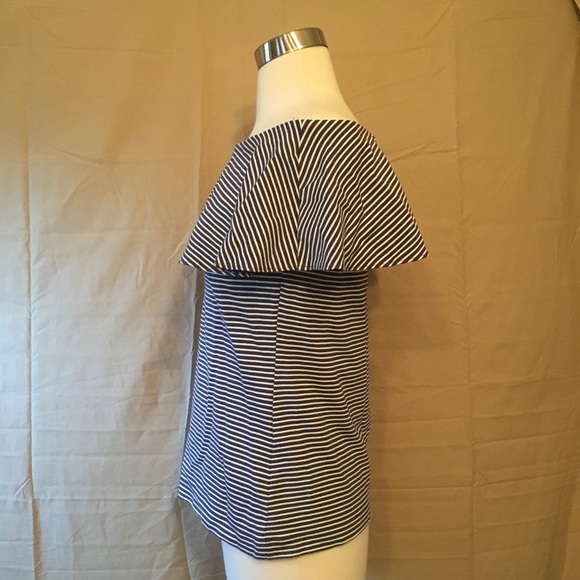 Ann Taylor Navy Blue Striped Off Shoulder Top XS - Picture 6 of 8